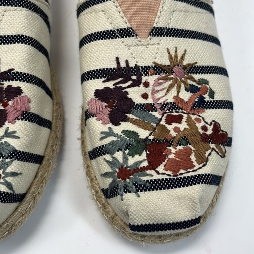 Tom's Womens Size 9 Embroidered Floral Striped Slip-On Espadrille Flats - Picture 5 of 13